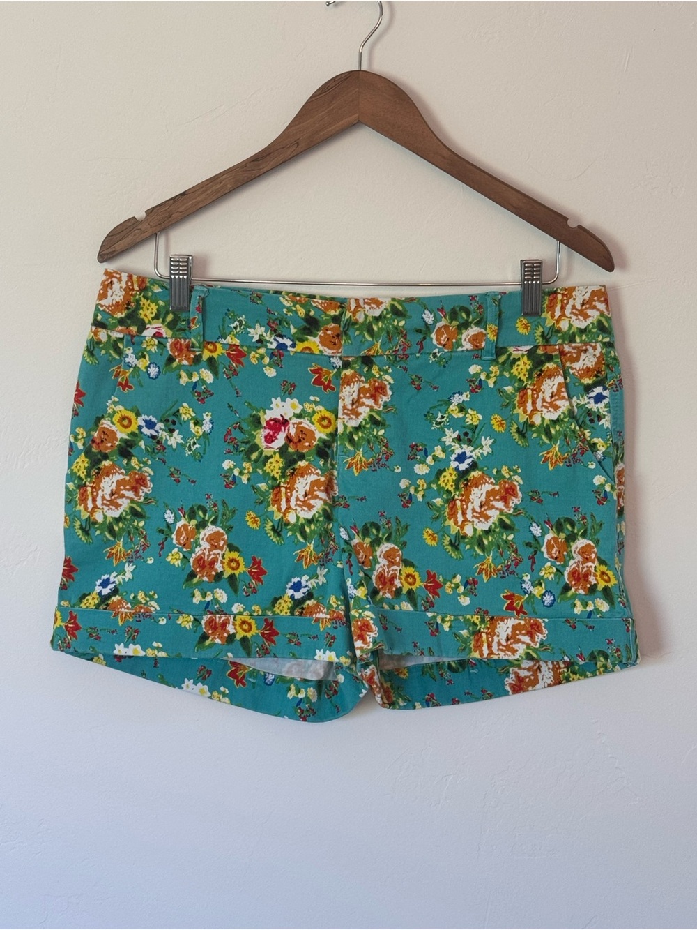 Dear John Women's Teal Finnegan Floral Print Cuffed Shorts Size 29 Cotton EUC